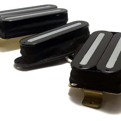 Dragonfire HSH Mixed Humbucker Single Humbucker Pickup Set ft. Phat Power Rails Bridge & Neck Humbuckers & Middle Single, Black with Chrome image 1