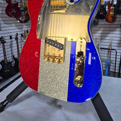 Fender Buck Owens Telecaster Electric Guitar - Red, Silver, and Blue Sparkle w/OHSC & PLEK*D #244 image 2