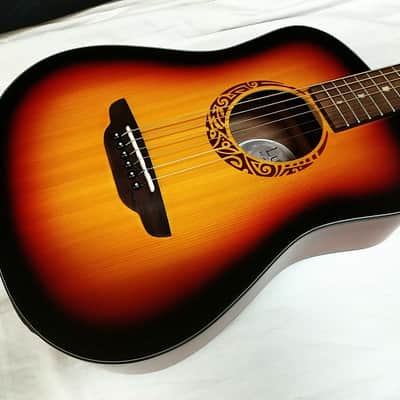 LUNA Safari Tribal Tobacco Sunburst acoustic electric TRAVEL GUITAR w/Padded Bag image 3