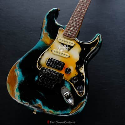 Fender Fender Stratocaster Floyd Rose HSS Black/Blue Inspired by Joe Strummer Aged Heavy Relic Black image 9