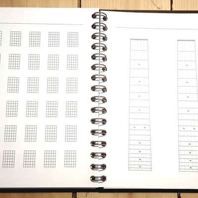 Guitarist's notebook for keeping tabs, chords, fretboard maps, lyrics, and amp settings. Hardcover. image 3