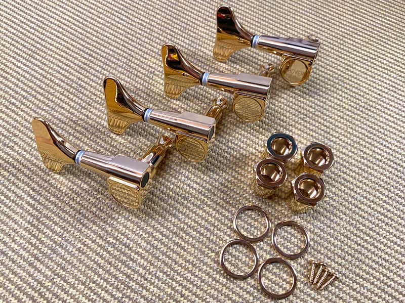 144G-Lefty Grover 4 Inline Sealed Mini Series Gold Left Handed Bass Tuners image 1
