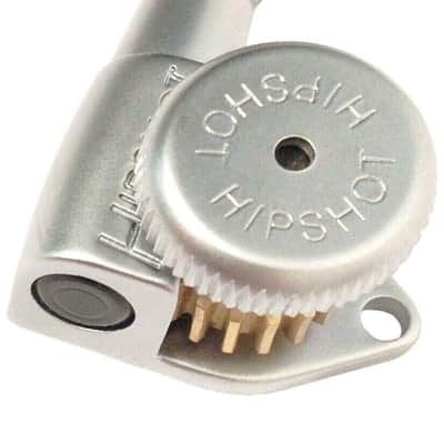 Hipshot LEFT-Handed LOCKING Tuners 6 in line Non-Stag Black Buttons SATIN CHROME image 2