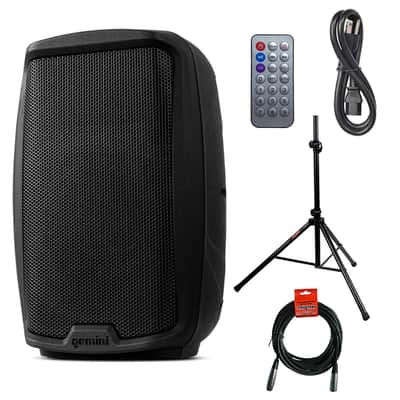 Gemini Sound AS-2108BT Active 8" Inch Woofer 500W Watt DJ Monitor Powered Amplified PA Speakers System With Bluetooth Bundle with Auray SS-4420 Steel Speaker Stand and XLR Cable image 1