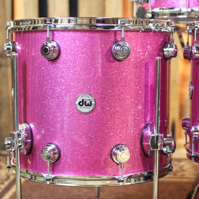 DW Collector's Cherry VLT Pink Sparkle Lacquer Drum Set - 22,10,12,14,16,14sn - SO#1291947 image 6