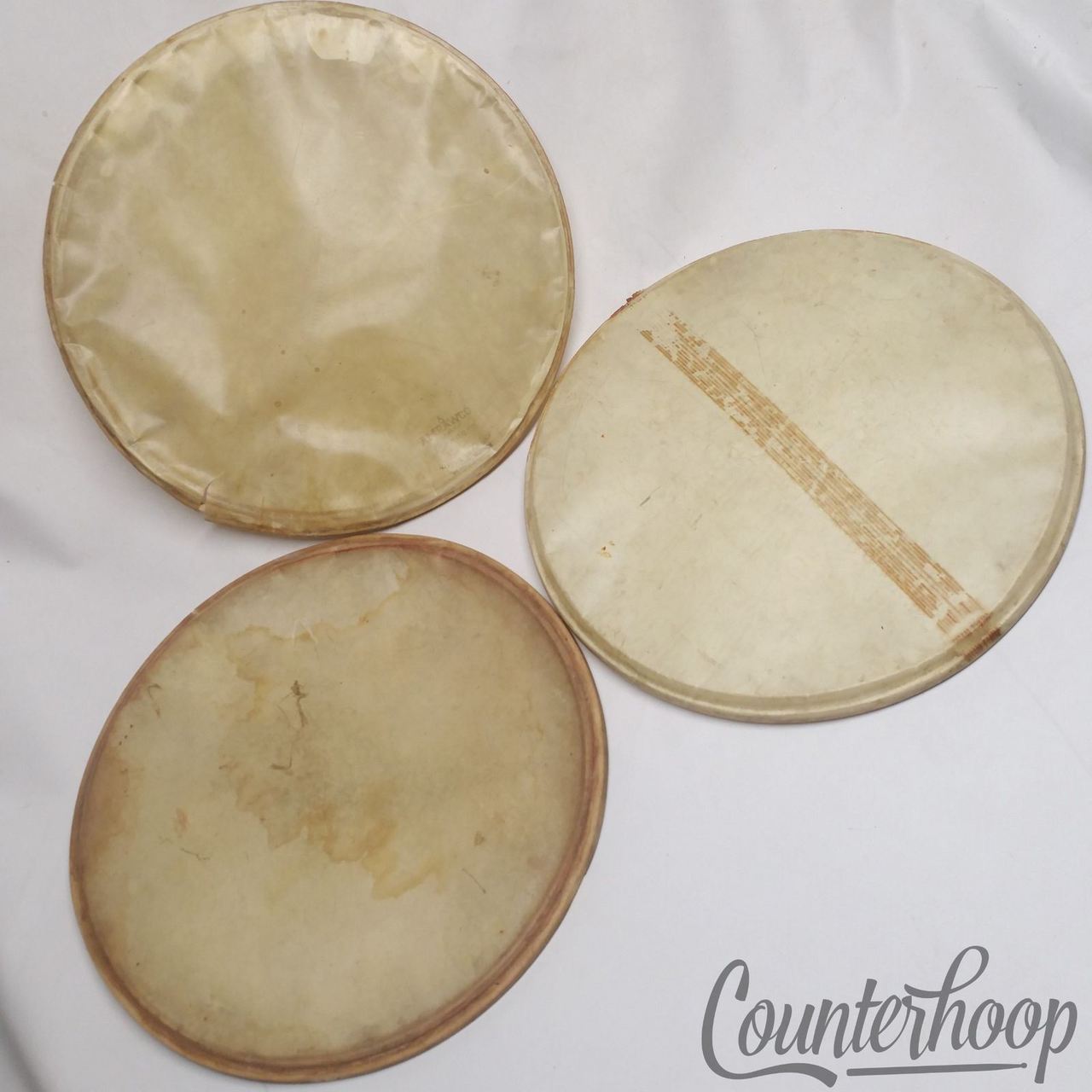 Amrawco Standard 3x 14" Calf Skin Snare Drum Side Resonant Heads Vintage 30s USA — main photograph
