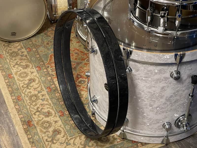 (2) Yamaha 22" Birch Custom Absolute Bass Drum Hoops Black Sparkle Rims image 1
