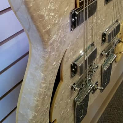 Italia Rimini Twin Double Neck, White Pearl, Redburst back 2015 NOS image 6