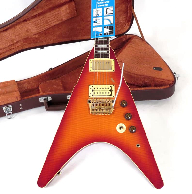 1983 Ibanez Rocket Roll RR550 Flying V - Cherry Sunburst Flamed Maple - Original Case & Hang Tag image 1