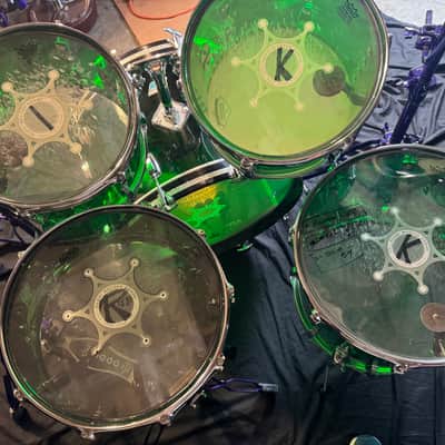 Rikki Rockett's Poison "Crack A Smile", Ludwig Green Vistalite 5-Piece Set 22", 16", 13", 12" with 5.5x14" Zickos Snare image 11