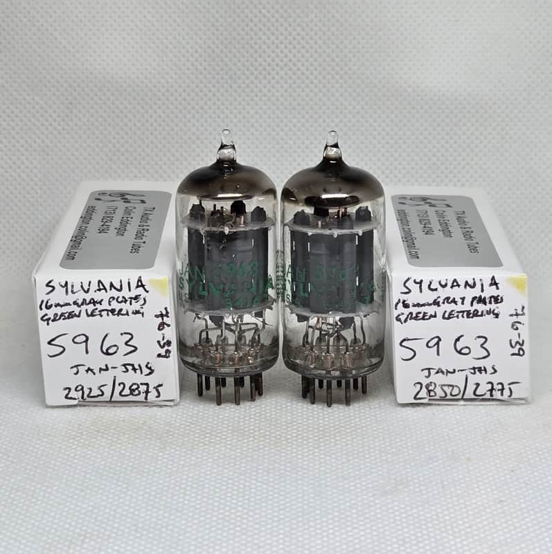 Sylvania JAN 5963 Long Gray Plate Well Matched (5.1%) Pair NOS 12AU7 12AU7A ECC82 image 1