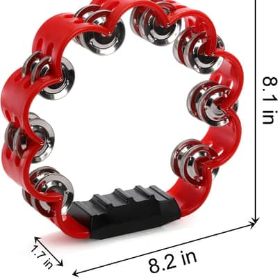 4 Pack Double Row Hand Held Percussion Tambourine, Metal Jingles Handled Tambourine Bells Music Instrument for Adult, Tambourine Lover, Christmas Gift, Red&Black image 2