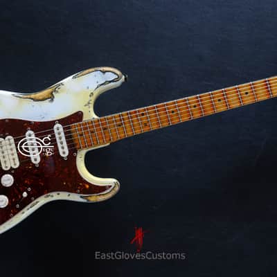 Squier Stratocaster Vintage White HSS Made in USA Aged Relic by East Gloves Customs (RARE) image 19