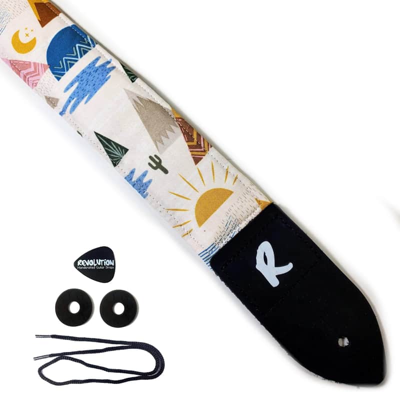 Sun Moon Mountains Cactus Guitar Strap-Great Outdoors Guitar Strap -Camping Guitar Strap- Double Padded - Universal Guitar Strap image 1