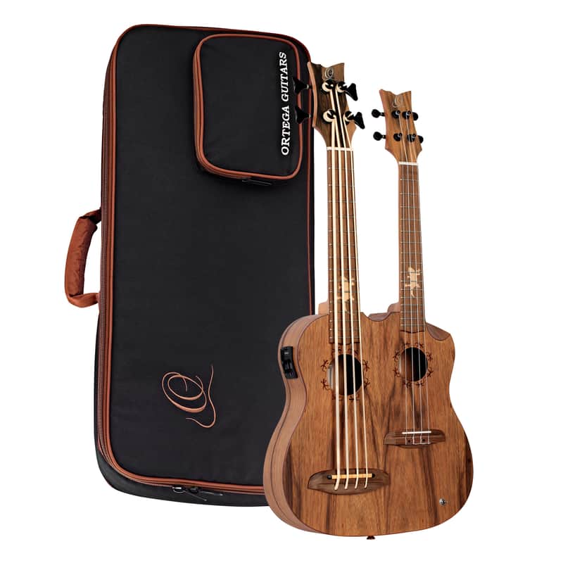 Ortega HYDRA-BSTE Custom Built Series Dao Top Mahogany Double Necks 4/4-String Acoustic-Electric Tenor Size Uke Bass w/Gig Bag image 1
