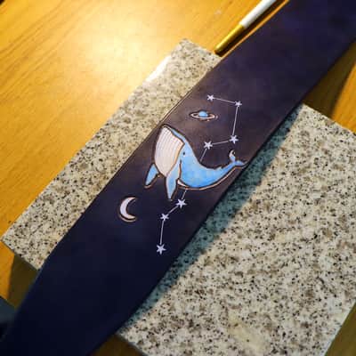burnyblack custom made guitar strap - whale dark navy image 1