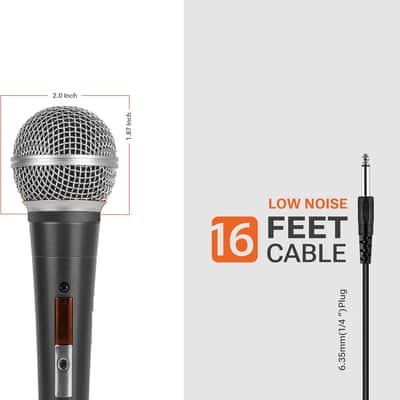 Wired Dynamic Cardioid Microphone for Singing, Karaoke & Vocals Sound, 16ft XLR to 1/4" Cable, Steel Mesh Grille, Pop Filter, and Carrying Bag Visit the Store 4.4 4.4 out of 5 stars    66 ratings | Search this page 100+ bought in past month image 2