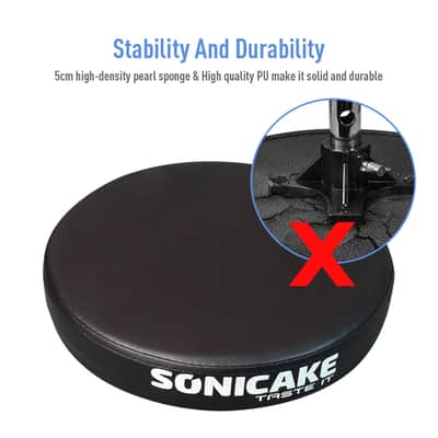 SONICAKE Drum Throne Adjustable Drum Stool Foldable with Anti-Slip Padded Seat Black image 4