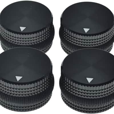 4-Pack 25 * 15.5mm Set Screw Style Aluminium Potentiometer Knobs 1/4" Universal Pot Control Knobs with Rubber Ring and Indicator for Guitar/Bass Equipments Black with Black Ring image 1