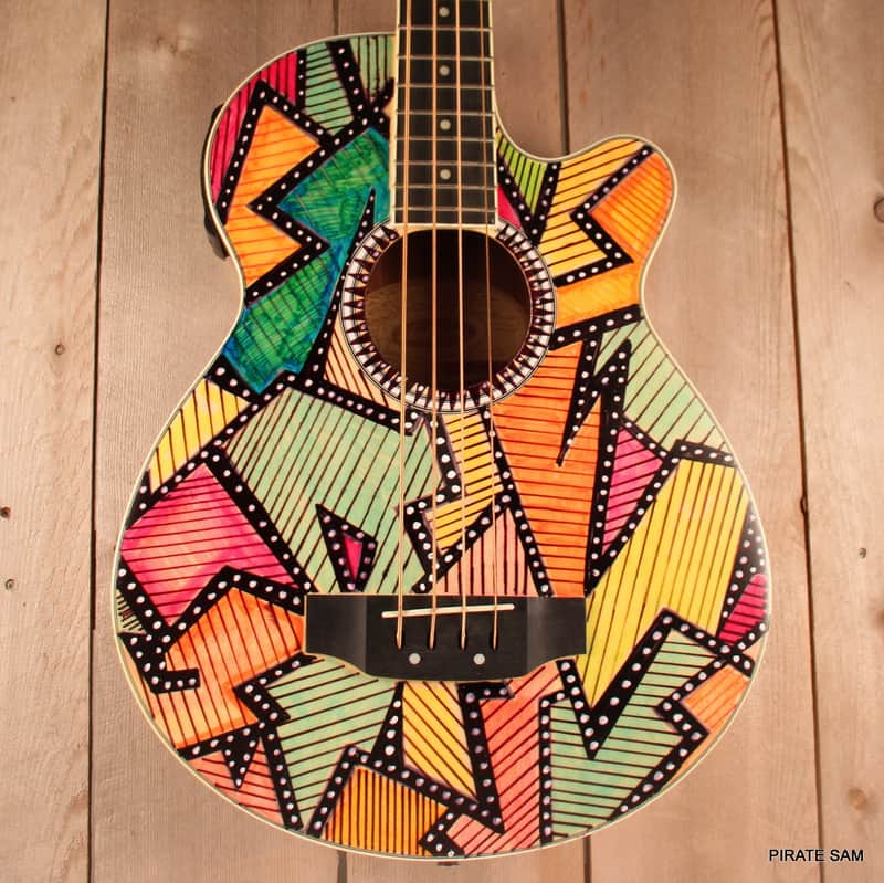 Washburn AB5K Custom Art 4-String Acoustic Bass "The Puzzle Factory " w /gig bag image 1