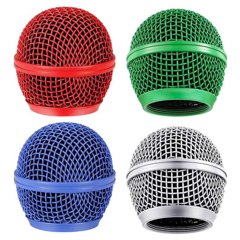 4Pcs Beta58A Mesh Microphone Heads, Microphone Head Replacement, Microphone Grille Ball Head With Inner Foam, Beta 58A Steel Wireless Mic Head Cover, Round Microphone Head Grill - Mulitcolor image 1