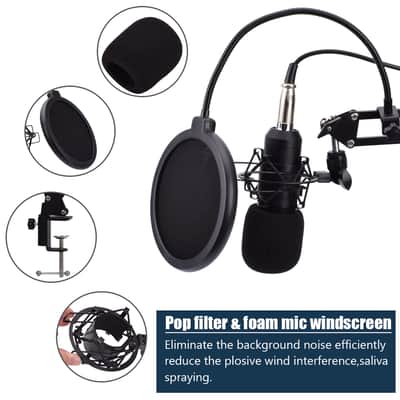Live Audio BM-800 All Black Series Set Equipment Condenser Microphone Set with Accessories as Shown image 4
