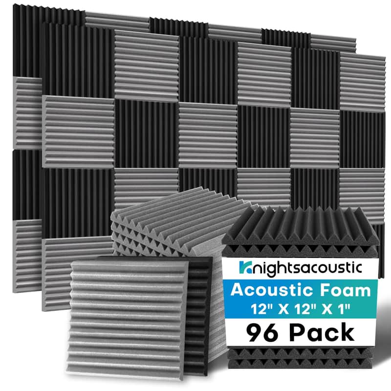 96 Pack Sound Proof Foam Panels for Walls, 1 X 12 X 12 Inches Acoustic Foam Panels, High Density Acoustic Panels Sound Absorbing, Black Gray Noise Cancelling Studio Wedges image 1