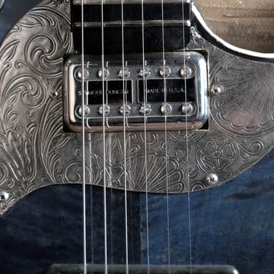 Postal Midnight Special Flamed Maple Blue Silverplate Engraved Pickguard Bigsby image 8