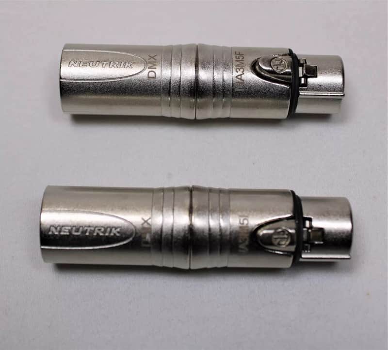 NEUTRIK (2) Two Genuine NEUTRIK NA3M5F 3-Pin XLR Male to 5-Pin XLR Female DMX Adapter image 1