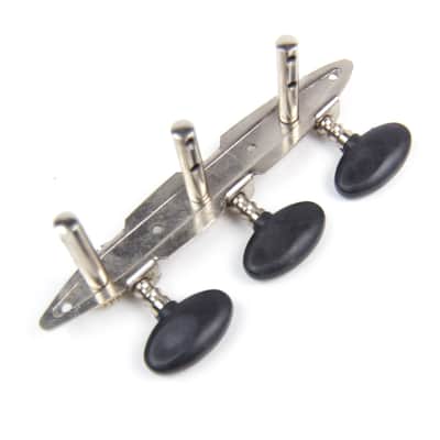 3-on-Plate Acoustic Guitar Tuners Set, Black knobs (3x3), Unique Shaped plate image 8