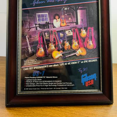 Original|1987 Gibson Guitars Color Promotional Ad US- 1 Feat. Reo Speedwagon's Gary Richrath |Framed image 1