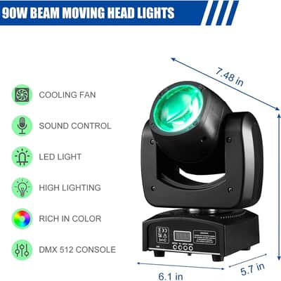90W LED Moving Head DJ Lights Mini Beam Stage Lights Super Bright Spot RGBW 4IN1 DMX 512 13CH Sound-Activated for Wedding DJ Party Stage Lighting (90W, 1) image 2