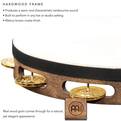 Meinl Percussion TAH1V-WB 10" Vintage Wood Tambourine with Goat Skin Head, Hammered Brass Jingles image 4