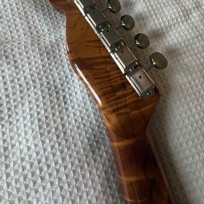 Custom Built Tiger Flame Fender Style Tele,Telecaster Guitar NECK, CUSTOM UPGRADED to simulate a 1957 Tele Neck, with a new set of Kluson style tuners, a vintage style String Tree, and a New 1957 Tele Neck Logo decal image 10
