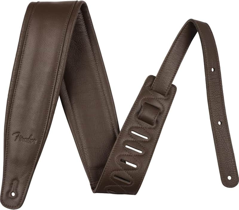 Fender Premium Luxurious Full-Grain Leather Guitar Strap, 3.5" Wide, Brown image 1