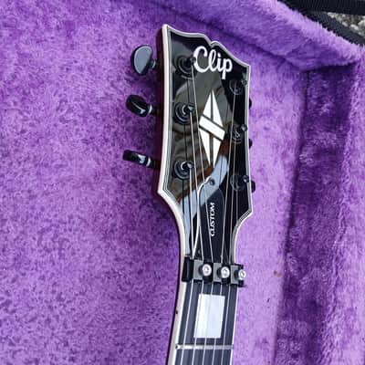 Clip Les Paul style 24 Flat Custom FR Black Flame Red Burst Gloss image 8