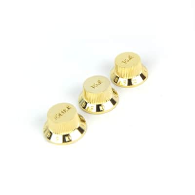 Strat style Guitar Control knobs Set ( 2 Tones, 1 Volume ), Plastic Gold plated