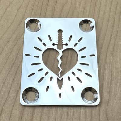 Heart & Dagger Neck Plate For Bolt On Neck Guitar or Bass - Chrome Finish image 1