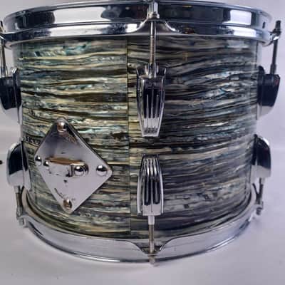Ludwig 9x13" Blue Oyster Pearl Tom Drum Vintage Jan30'61 COB Brass 3Ply Mahogany image 4