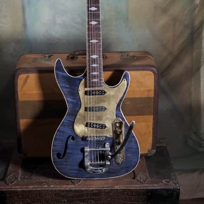 Postal Custom Memphis Rocket Blue Flamed Maple  F Hole Bigsby Duncan Little ’59™ Strat Pickups image 7