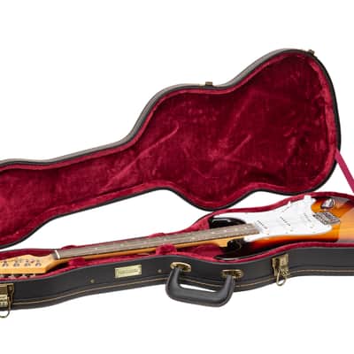 Crossrock Wooden Case-Fits Telecaster and Stratocaster Styles of Guitars-Vintage Hardware, Sponge Lining, Metal Feet, Storage Space-Black (CRW520STBK) image 1