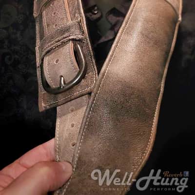 Well-Hung "Drifter" - 3" wide padded leather guitar strap Distressed cowhide image 3