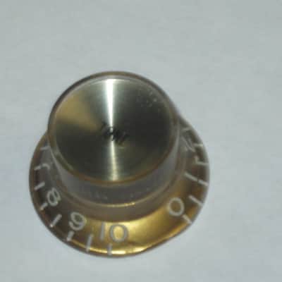 ONE very lite use genuine Gibson TONE (small print) knob from PRMK-030 set (only ONE TONE knob for sale / the other three knobs NOT included)  late 2000s or early 2010s - Knob is Gold with White Numbers & White Dashes (Gold Reflector w/ Small Black Print) image 14