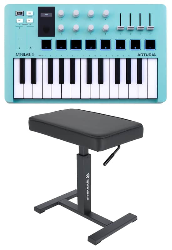 Arturia Minilab 3 Aquamarine MIDI Keyboard Controller+Hydraulic Air Lift Bench image 1