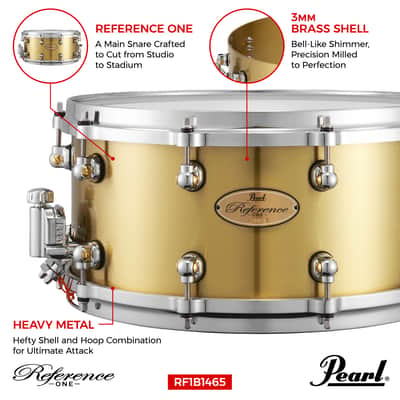 Pearl Reference One 14x6.5" Cast Brass 3mm Snare Drum Mastercast Die-cast Hoops Swivel Lugs Glide-lock Strainer RF1B1465 | WorldShip | Authorized Dealer image 12