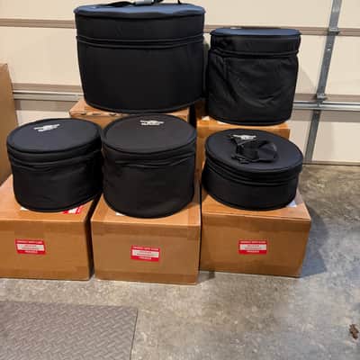 Vintage 1970s Ludwig Vistalite Tequila Sunrise 5-Piece Drum Kit w/ Matching Snare, Blue & Olive Badges, Cases, Tivoli Lighting System image 10