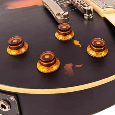 Vintage V100 ICON Electric Guitar ~ Distressed Black Over Sunburst image 8