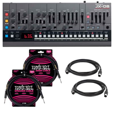 Roland Boutique JX-08 Synthesizer Module, (2) Ernie Ball 1/4 Cables, (2) Midi Cables Bundle