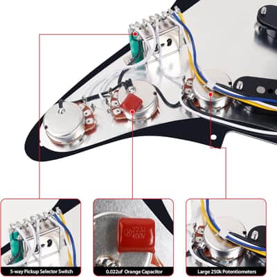 3Ply Loaded SSS Pickguard Vintage F '60s Tones Prewired Strat Pickguard with Staggered Alnico 5 SSS Single Coil Pickups for Fender Stratocaster ST Style Electric Guitars JT/HBZC-01 Black image 6