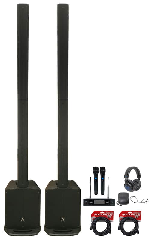 2 Avante Audio AS8 1000W Active Line Array DJ PA Column Speakers+Mics+Headphones image 1